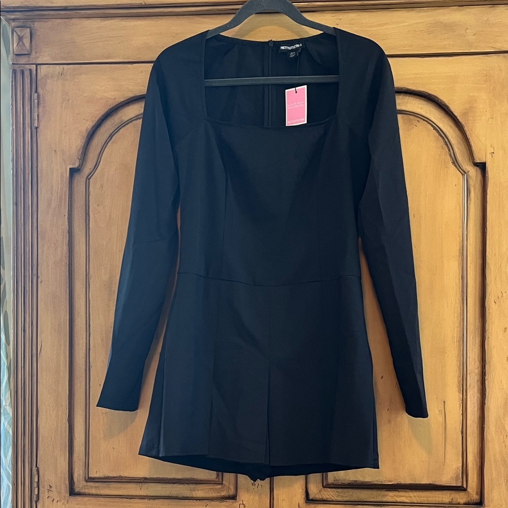 PrettyLittleThing Elegant Black Long Sleeve Dress/ Skort
